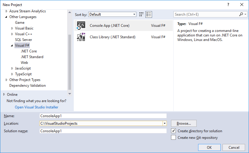 F# project templates in Visual Studio