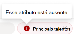 Captura de ecrã a mostrar um erro vermelho numa etiqueta de atributo.