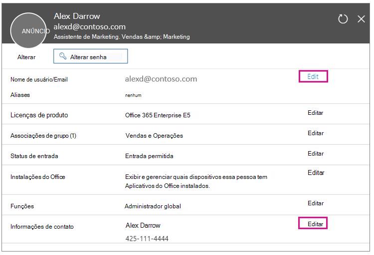 Captura de ecrã a mostrar a edição de propriedades do perfil.