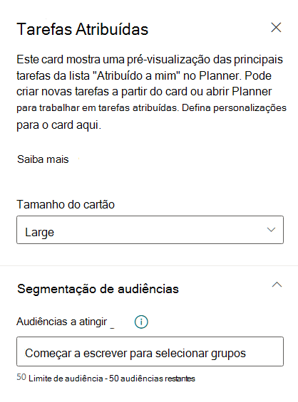 Captura de ecrã a mostrar como escolher um tamanho de card.