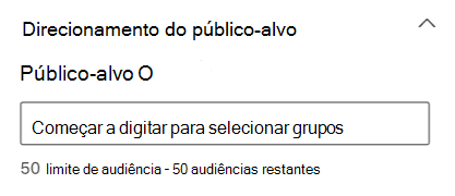 Captura de ecrã da secção de segmentação de audiências no painel De eventos card propriedades.