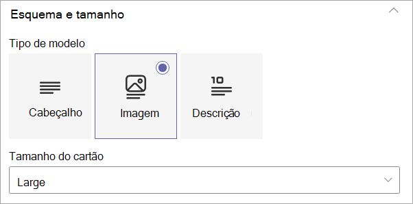 Captura de ecrã a mostrar as opções na categoria de esquema e tamanho no painel de propriedades.