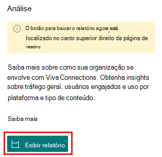 Captura de ecrã a mostrar a secção de análise com o relatório de visualização realçado.