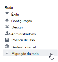 Captura de ecrã do item de menu Migração de Rede para Administradores.