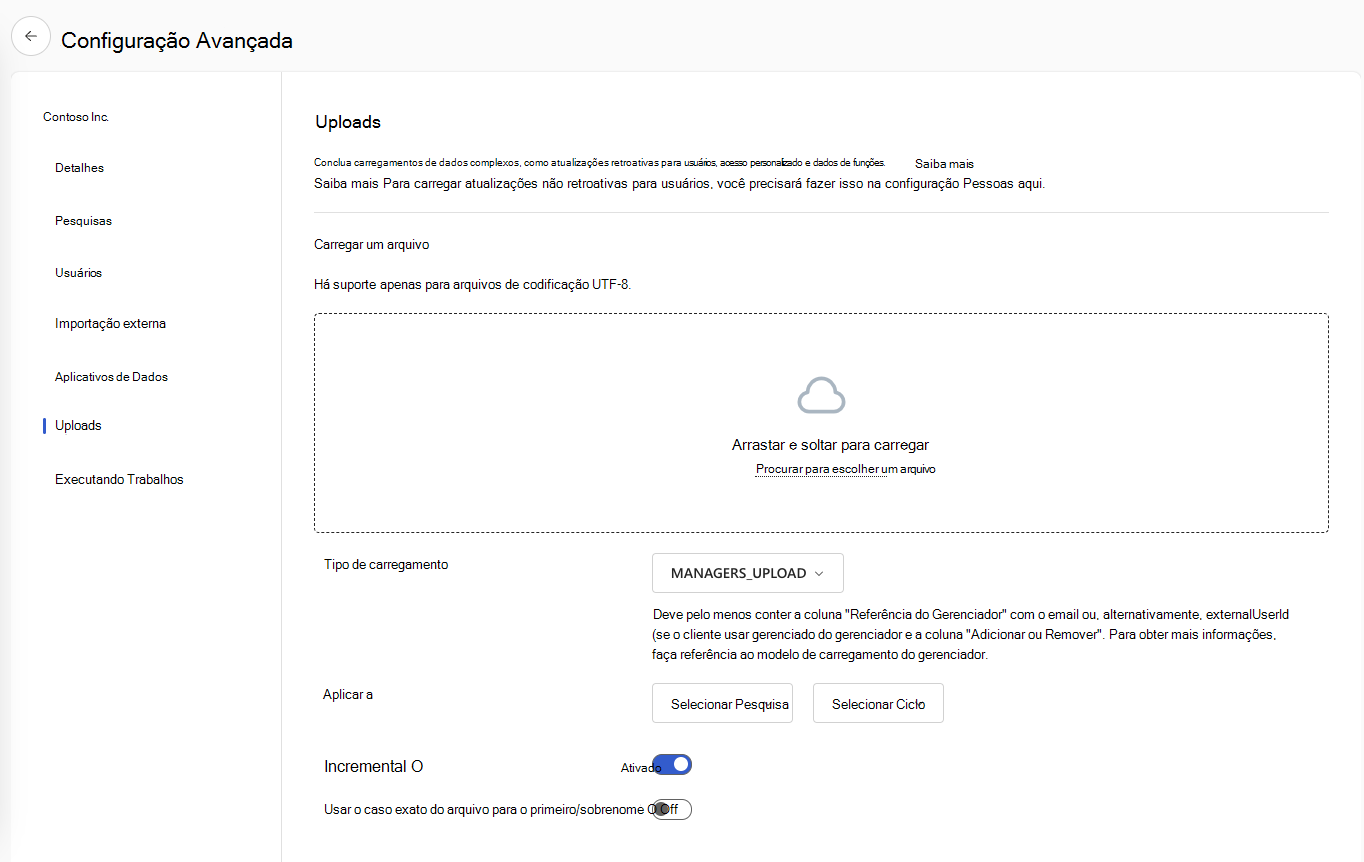 Captura de ecrã a mostrar a funcionalidade Carregamentos de Configuração Avançada.