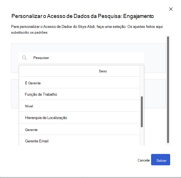 Captura de ecrã a mostrar a caixa de diálogo que parece permitir que um administrador edite o acesso personalizado de um utilizador.