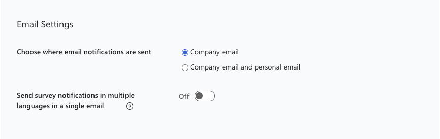 Captura de ecrã da secção Definições de Email em Configuração de comunicações.