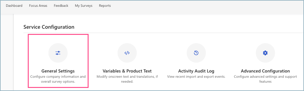 Captura de ecrã a mostrar como aceder às Definições Gerais a partir do dashboard de administração.