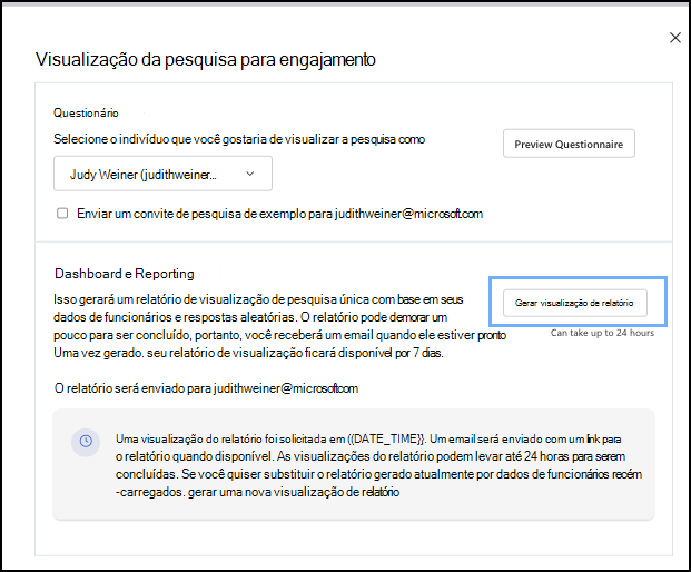 Captura de ecrã da caixa de diálogo *Pré-visualização do Inquérito para cativação* a partir da qual selecionar **Gerar Pré-visualização do Relatório**.