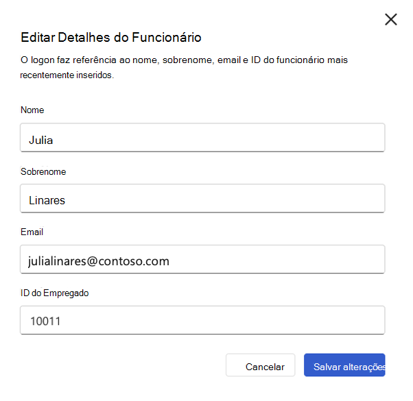 Captura de ecrã da atualização do ID de um funcionário no perfil de Glint de um utilizador.