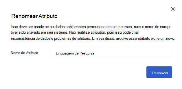 Captura de ecrã da janela Mudar o Nome do Atributo.