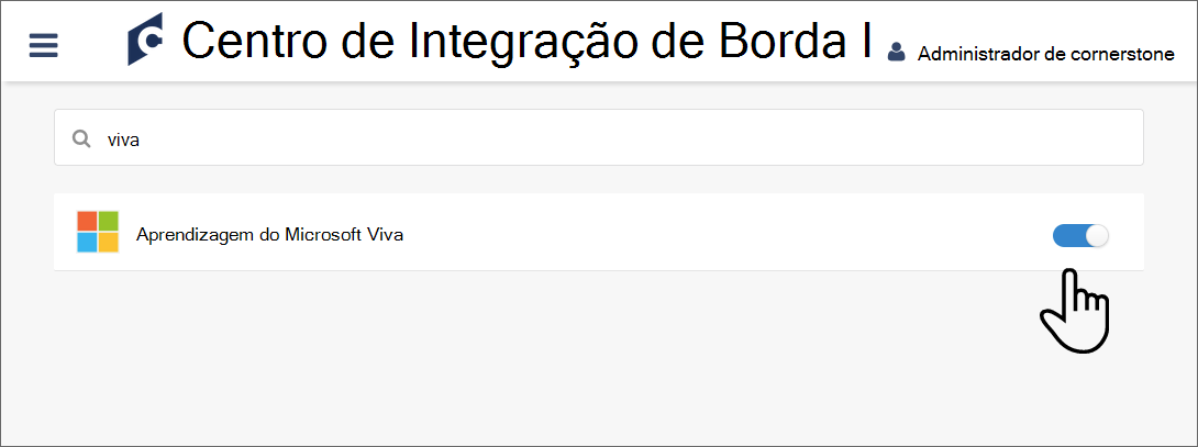 Captura de ecrã do botão de alternar Viva Learning integração na posição ativada.