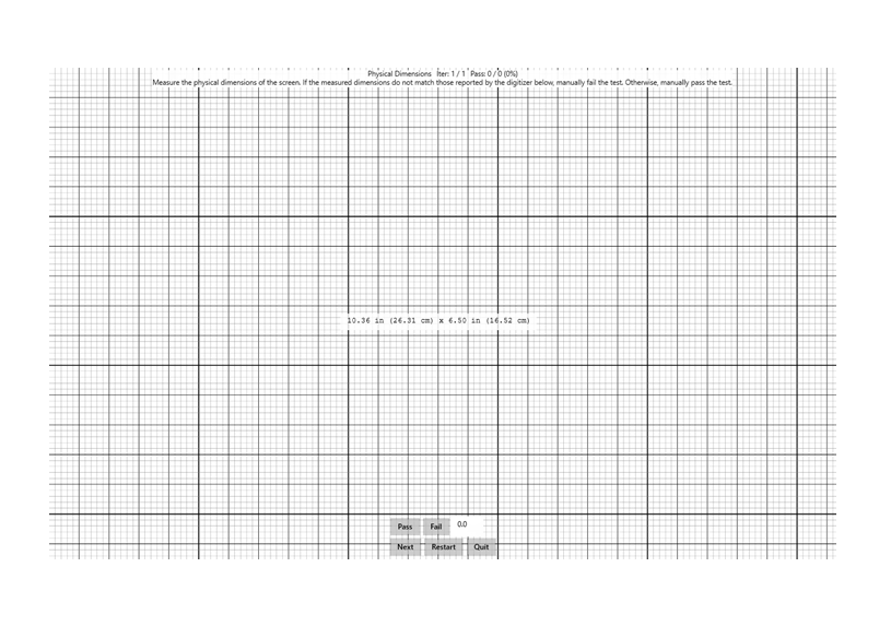 captura de tela do teste de dimensões físicas para um dispositivo de caneta para Windows.