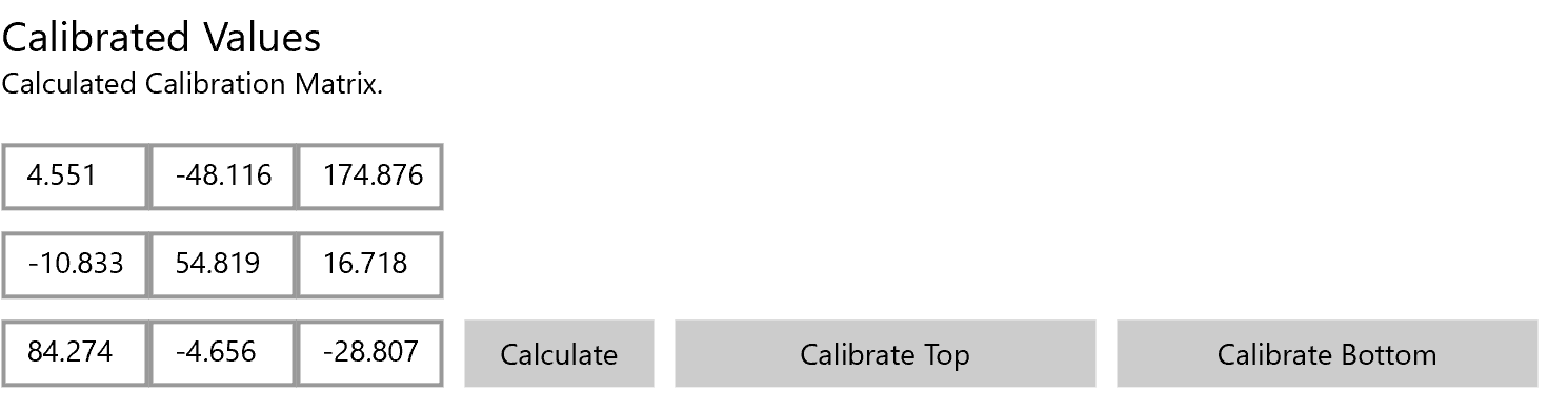 Captura de tela da matriz de valores calibrados.