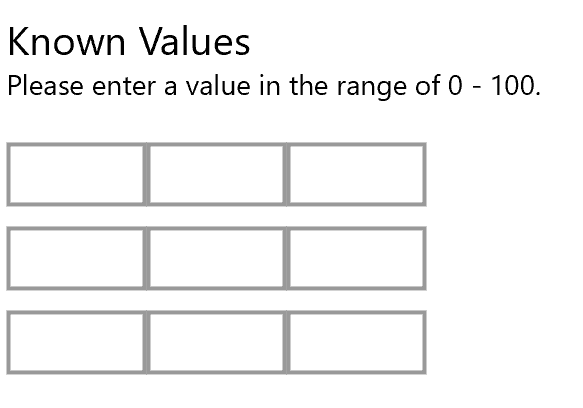 Captura de tela da matriz 3x3 de valores conhecidos.