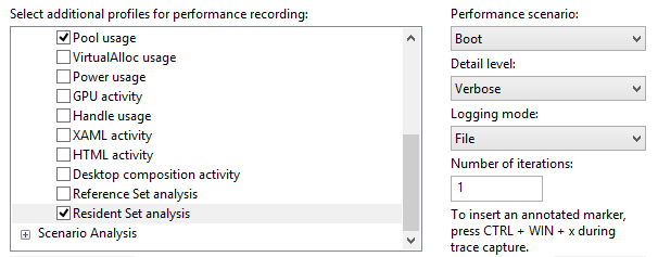 Captura de tela na caixa de diálogo configurações do WPR.