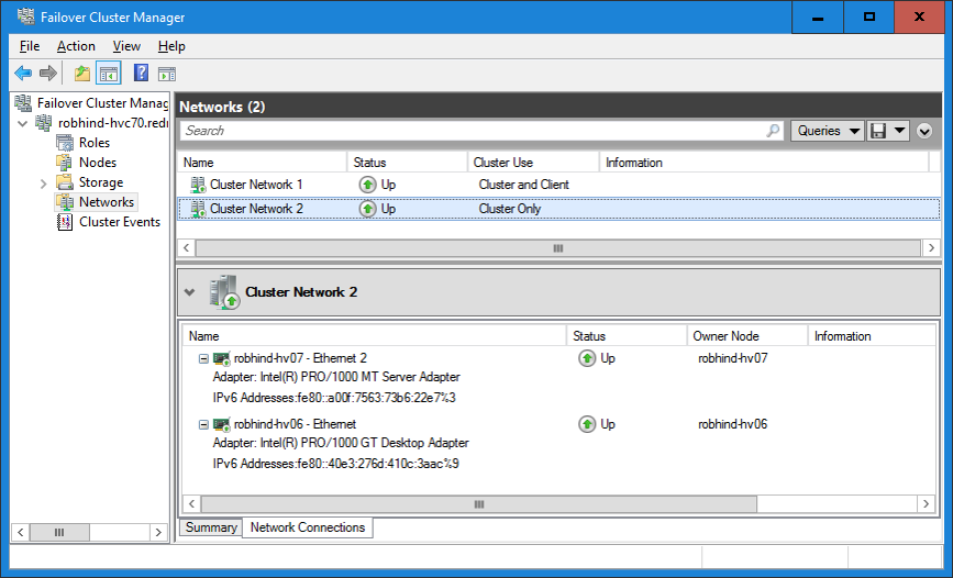 Captura de tela da configuração de rede automática na IU do Gerenciador de Cluster de Failover