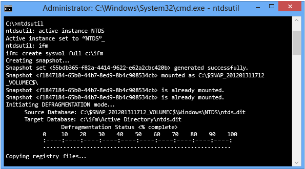 Captura de tela que mostra uma janela do terminal durante a instalação de um controlador de domínio.