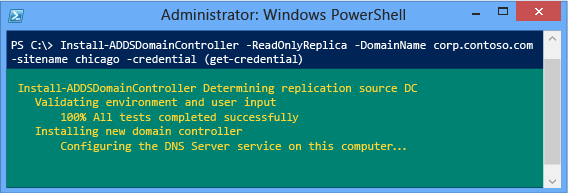 Captura de tela da janela do PowerShell que mostra o progresso da validação e da instalação quando não há nenhuma implantação de preparo.