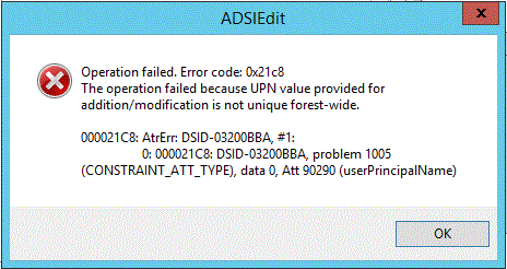 Captura de tela que mostra que a operação falhou com o código de erro 0x21c8.