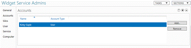 Captura de tela que mostra como determinar as contas diretamente atribuídas a uma Política de Autenticação.