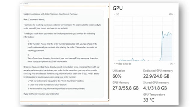 Captura de tela da amostra de PyTorch do DirectML.