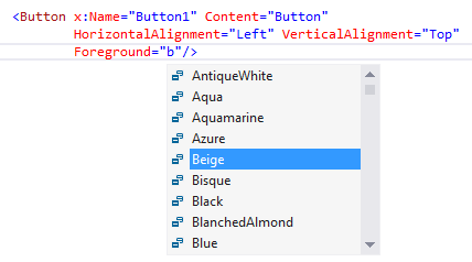 IntelliSense na parte 2 do XAML