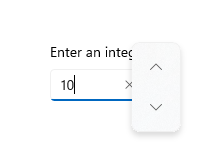 Uma NumberBox com um botão de seta para baixo e botão de seta para cima flutuando para fora para o lado em uma camada com privilégios elevados.