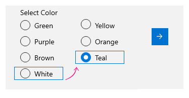 Exemplo de navegação horizontal de teclado com o foco no último item de uma coluna