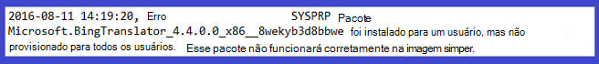 Erro de pacote do Microsoft Bing Translator.