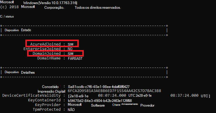 Resultado do status do dispositivo de registro automático.