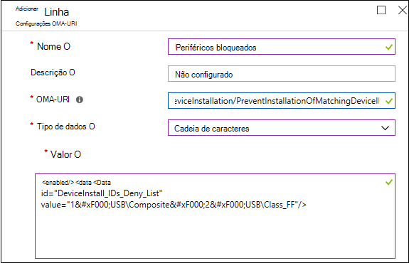 O perfil personalizado impede os IDs dos dispositivos.