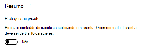 No Windows Configuration Designer, proteja o seu pacote com uma palavra-passe.