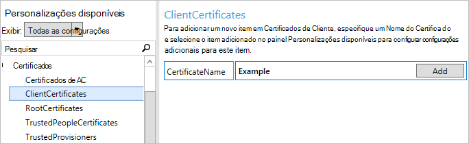 No Windows Configuration Designer, introduza um nome para o certificado.