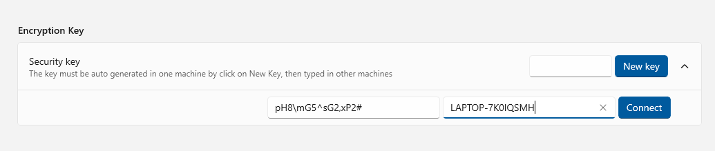 Captura de tela das configurações após inserir as primeiras informações do Mouse Without Borders computador