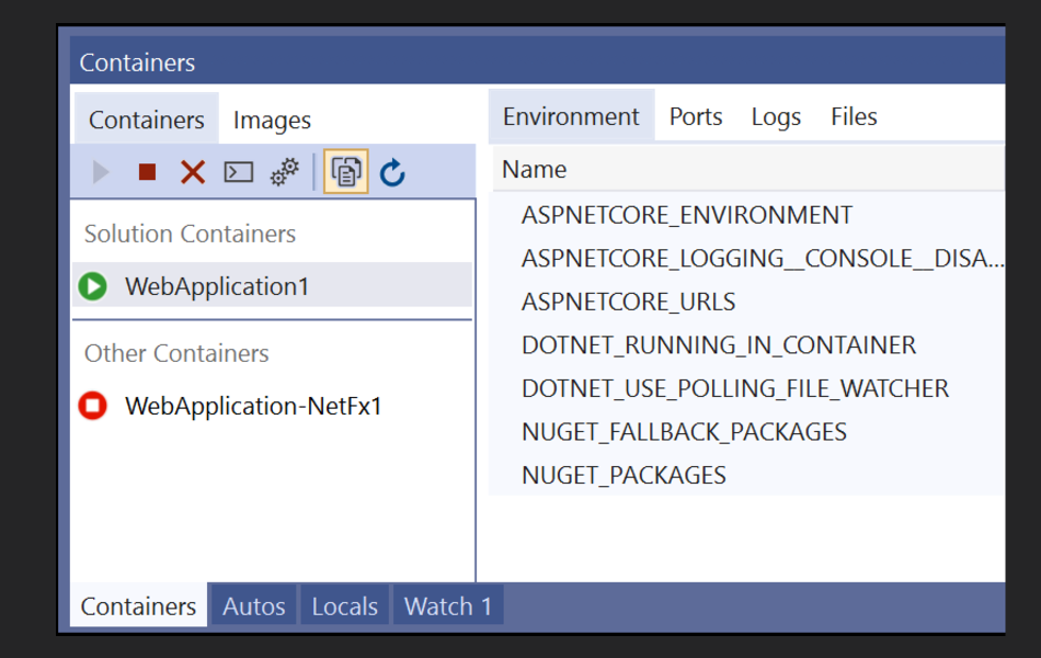 Menu do Docker no Visual Studio