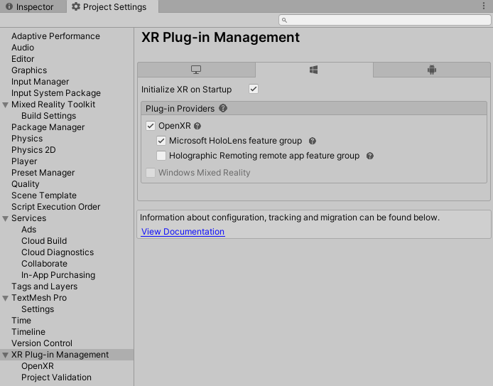 OpenXR de gerenciamento de plug-in