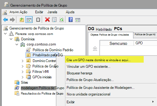 Política de Grupo Management, crie um GPO.