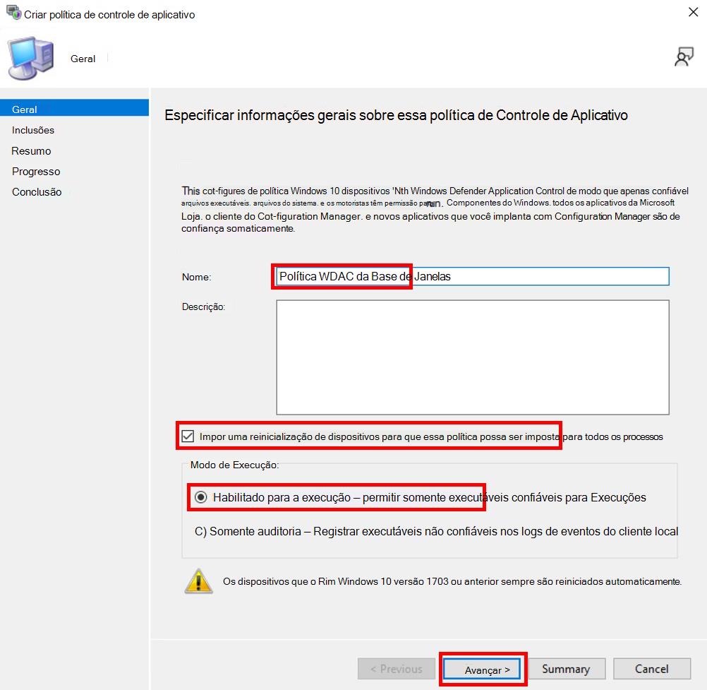 Crie uma política de Controlo de Aplicações imposta no Configuration Manager.