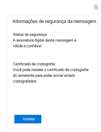 Captura de ecrã da aplicação Correio do Windows a mostrar uma mensagem para instalar o certificado de encriptação do remetente.