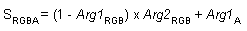 equação da operação de cor inversa add alpha modulate (s(rgba) = (1 - arg1(rgb)) x arg2(rgb) + arg1(a))