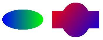 ilustração de uma forma preenchida por um gradiente horizontal e uma arquivada por um gradiente diagonal