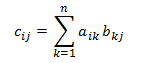 Mostra uma fórmula para multiplicação de matriz.