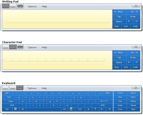 painel de entrada de gravação, caractere e teclado