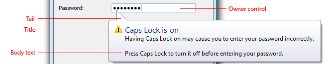 Captura de tela que mostra um balão indicando que o Caps Lock está ativado.