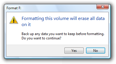 Captura de tela do aviso Formatting-will-erase-data 