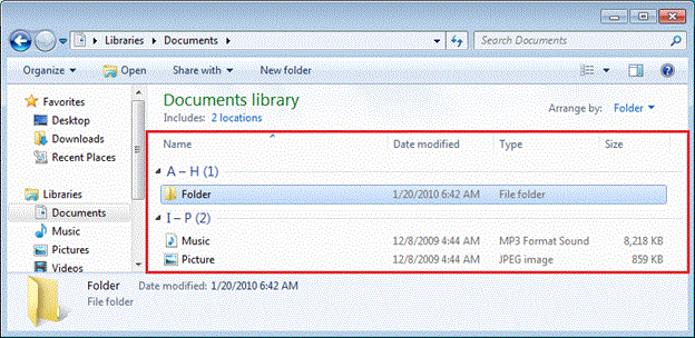 captura de tela mostrando o Windows Explorer com o componente de exibição de itens