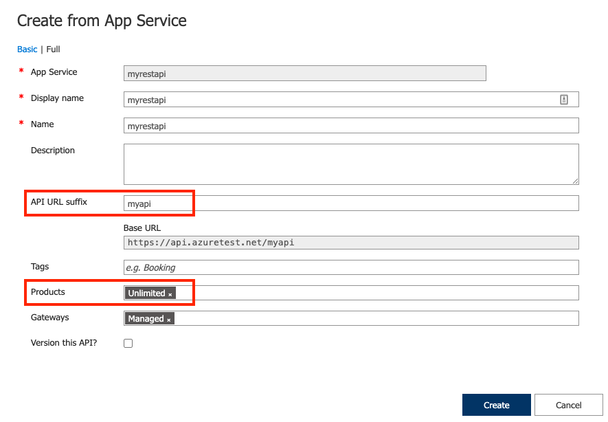 Criar API a partir do Serviço de Aplicativo