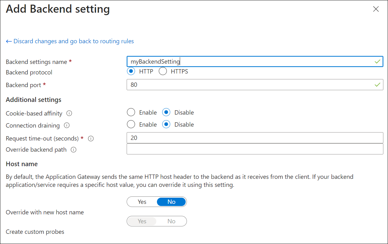 Criar novo gateway de aplicativo: configuração HTTP