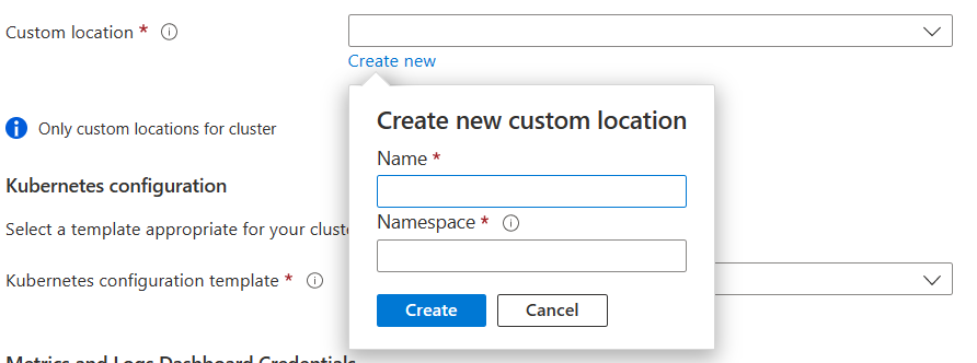 Crie um novo local personalizado e especifique um namespace.